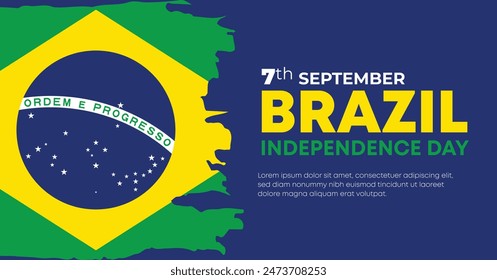 Brazil Independence Day 7 September. Independence Day Web Banner Background With Brazil Flag. Happy Brazil National Holiday Freedom Day Template For Brochure, Cover, Poster, Header, Invitation Card