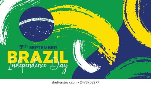 Brazil Independence Day 7 September. Independence Day Web Banner Background With Brazil Flag. Happy Brazil National Holiday Freedom Day Template For Brochure, Cover, Poster, Header, Invitation Card