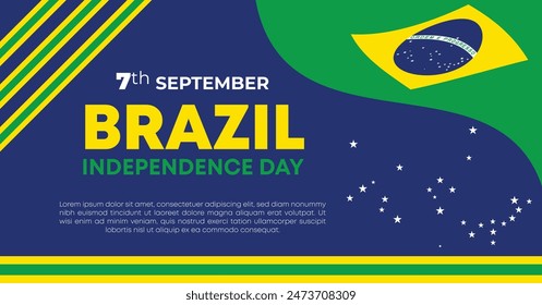 Brazil Independence Day 7 September. Independence Day Web Banner Background With Brazil Flag. Happy Brazil National Holiday Freedom Day Template For Brochure, Cover, Poster, Header, Invitation Card