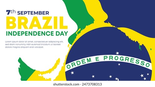 Brazil Independence Day 7 September. Independence Day Web Banner Background With Brazil Flag. Happy Brazil National Holiday Freedom Day Template For Brochure, Cover, Poster, Header, Invitation Card