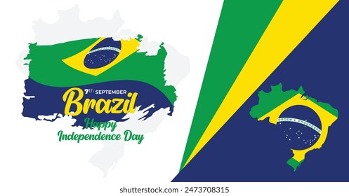 Tag der Unabhängigkeit Brasiliens am 7. September. Unabhängigkeitstag Web Banner Hintergrund mit Brasilien-Flagge. Happy Brazil National Festliche Musik Freedom Day Vorlage für Broschüre, Cover, Poster, Kopfzeile, Einladungskarte