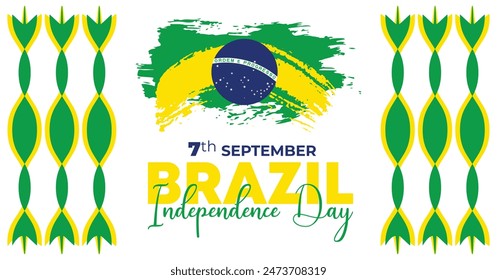 Brazil Independence Day 7 September. Independence Day Web Banner Background With Brazil Flag. Happy Brazil National Holiday Freedom Day Template For Brochure, Cover, Poster, Header, Invitation Card