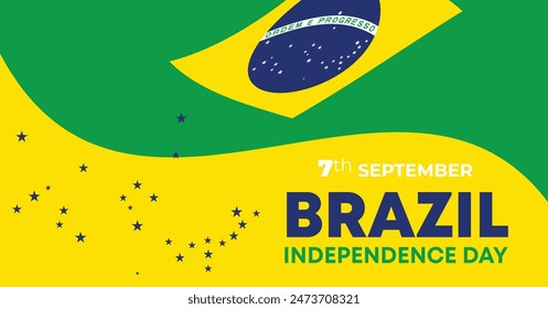 Brazil Independence Day 7 September. Independence Day Web Banner Background With Brazil Flag. Happy Brazil National Holiday Freedom Day Template For Brochure, Cover, Poster, Header, Invitation Card