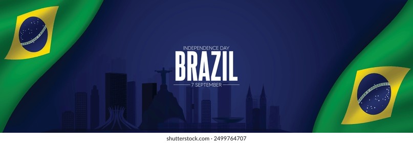 brazil independence day 7 September waving flag with cityscape banner poster 