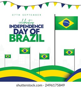 Brazil independence day. 7th september Independence day of Brazil celebration banner with its flags, decoration elements in flag colours. The country got freedom from Portugal in 1822. 