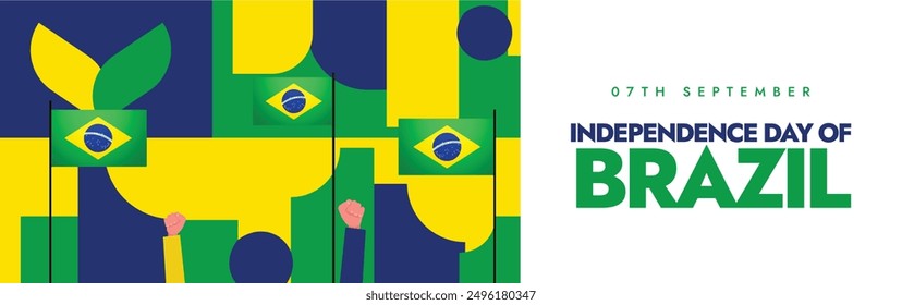 Brazil Independence Day. 7th September celebrating Independence of Brazil  day cover banner with its flags, abstract art elements, shapes in its flag colours. The country become independent in 1822.