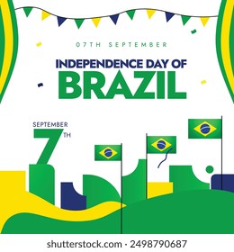 Brazil independence day. 7th september Independence day of Brazil celebration banner with its flags, decoration elements in flag colours. The country got freedom from Portugal in 1822. Template design