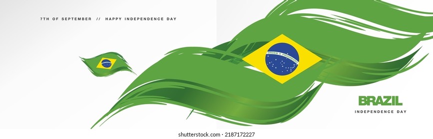 Día de la Independencia de Brasil, bandera abstracta dibujada a mano de Brasil, volante doble, cartel de fondo blanco