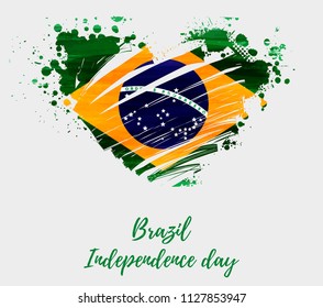 Brazil Independence day background. Abstract grunge brushed watercolor flag of Brazil in grunge heart shape. national holiday template background.