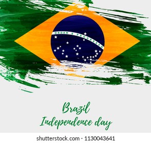 Brazil Independence day background. Abstract grunge brushed watercolor flag of Brazil. National holiday template background.