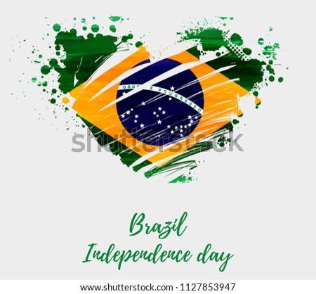 Brazil Independence day background. Abstract grunge brushed watercolor flag of Brazil in grunge heart shape. national holiday template background.