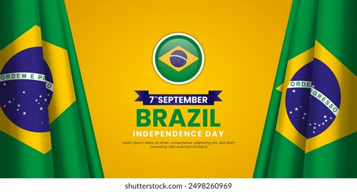 Brazil Independence Day Background Design September 7th Vector Illustration with waving ribbon flag