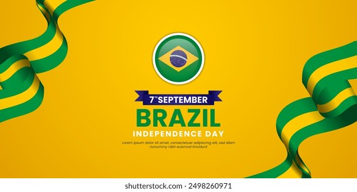 Brazil Independence Day Background Design September 7th Vector Illustration with waving ribbon flag