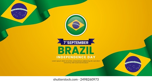 Brazil Independence Day Background Design September 7th Vector Illustration with waving ribbon flag