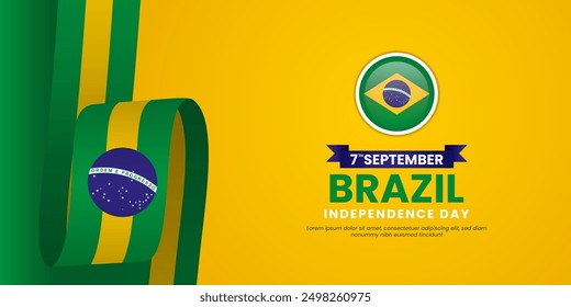 Brazil Independence Day Background Design September 7th Vector Illustration with waving ribbon flag