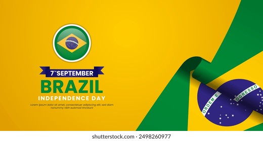 Brazil Independence Day Background Design September 7th Vector Illustration with waving ribbon flag