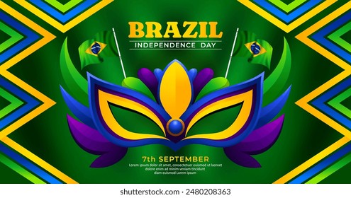 Brazil Independence Day banner, 7th september carnival mask with brazil flag design Translation: order and progress