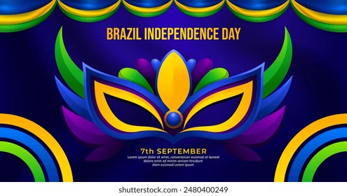 Brazil Independence Day banner, 7th september carnival mask with dark blue background