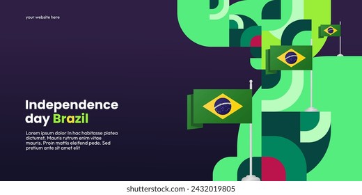 Banner del Día de la Independencia de Brasil en colorido estilo geométrico moderno. Cubierta de tarjeta de felicitación del Día de la Independencia Nacional con tipografía. Ilustración vectorial para fiesta de celebración de fiesta nacional