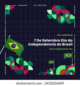 Brazil Independence Day banner in colorful modern geometric style. National Independence Day greeting card square banner with typography. Vector illustration for national holiday celebration party