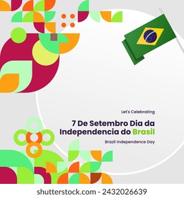 Brazil Independence Day banner in colorful modern geometric style. National Independence Day greeting card square banner with typography. Vector illustration for national holiday celebration party