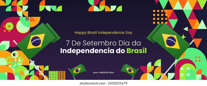 Brazil Independence Day banner in modern colorful geometric style. National Independence Day greeting card with typography. Horizontal background for national holiday celebration party