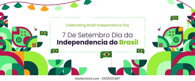 Brazil Independence Day banner in modern colorful geometric style. National Independence Day greeting card with typography. Horizontal background for national holiday celebration party