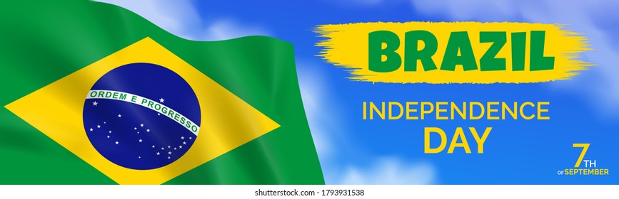 Brazil Independence Day Brazlian Flag on sky backaground vector illustration