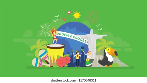 Brazil Independence Day Celebration Tiny People Character Concept Vector Illustration, Suitable For Wallpaper, Banner, Background, Card, Book Illustration, And Web Landing Page