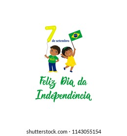 Brazil Independence Day greeting card. text in portuguese: Happy Independence Day, September 7. graphic design to the Brazil holiday, kids icon, children logo