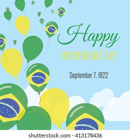 Brazil Independence Day Greeting Card. Flying Flat Balloons In National Colors of Brazil. Happy Independence Day Vector Illustration. Brazilian Flag Balloons.