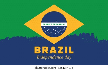 Brazil Independence Day. Happy national holiday. Freedom day. Celebrate annual in September 7. Brazil flag. Patriotic brazilian design. Poster, card, banner, template, background. Vector illustration