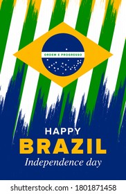 Brazil Independence Day. Happy national holiday. Freedom day. Celebrate annual in September 7. Brazil flag. Patriotic brazilian design. Poster, card, banner, template, background. Vector illustration