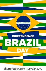 Brazil Independence Day. Happy national holiday. Freedom day. Celebrate annual in September 7. Brazil flag. Patriotic brazilian design. Poster, card, banner, template, background. Vector illustration