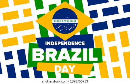 Brazil Independence Day. Happy national holiday. Freedom day. Celebrate annual in September 7. Brazil flag. Patriotic brazilian design. Poster, card, banner, template, background. Vector illustration