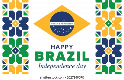 Brazil Independence Day. Happy national holiday. Freedom day. Celebrate annual in September 7. Brazil flag. Patriotic brazilian design. Poster, card, banner, template, background. Vector illustration