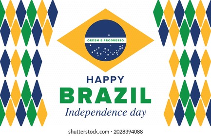 Brazil Independence Day. Happy national holiday. Freedom day. Celebrate annual in September 7. Brazil flag. Patriotic brazilian design. Poster, card, banner, template, background. Vector illustration