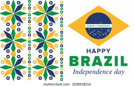 Brazil Independence Day. Happy national holiday. Freedom day. Celebrate annual in September 7. Brazil flag. Patriotic brazilian design. Poster, card, banner, template, background. Vector illustration