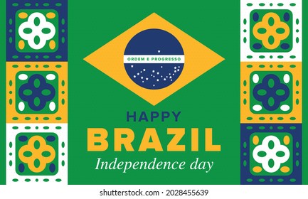 Brazil Independence Day. Happy national holiday. Freedom day. Celebrate annual in September 7. Brazil flag. Patriotic brazilian design. Poster, card, banner, template, background. Vector illustration