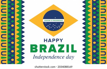 Brazil Independence Day. Happy national holiday. Freedom day. Celebrate annual in September 7. Brazil flag. Patriotic brazilian design. Poster, card, banner, template, background. Vector illustration