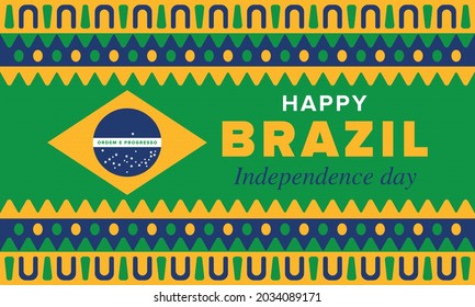 Brazil Independence Day. Happy national holiday. Freedom day. Celebrate annual in September 7. Brazil flag. Patriotic brazilian design. Poster, card, banner, template, background. Vector illustration