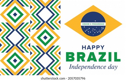 Brazil Independence Day. Happy national holiday. Freedom day. Celebrate annual in September 7. Brazil flag. Patriotic brazilian design. Poster, card, banner, template, background. Vector illustration