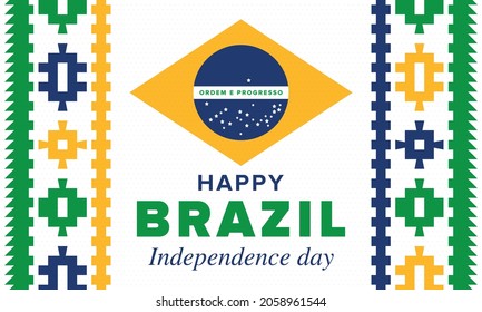 Brazil Independence Day. Happy national holiday. Freedom day. Celebrate annual in September 7. Brazil flag. Patriotic brazilian design. Poster, card, banner, template, background. Vector illustration