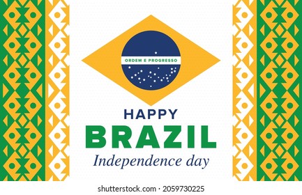 Brazil Independence Day. Happy national holiday. Freedom day. Celebrate annual in September 7. Brazil flag. Patriotic brazilian design. Poster, card, banner, template, background. Vector illustration