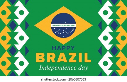 Brazil Independence Day. Happy national holiday. Freedom day. Celebrate annual in September 7. Brazil flag. Patriotic brazilian design. Poster, card, banner, template, background. Vector illustration