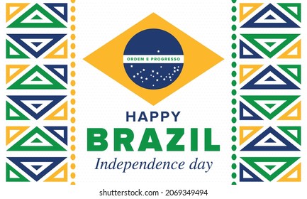Brazil Independence Day. Happy national holiday. Freedom day. Celebrate annual in September 7. Brazil flag. Patriotic brazilian design. Poster, card, banner, template, background. Vector illustration