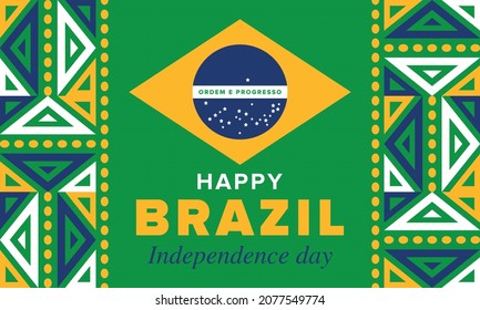 Brazil Independence Day. Happy national holiday. Freedom day. Celebrate annual in September 7. Brazil flag. Patriotic brazilian design. Poster, card, banner, template, background. Vector illustration