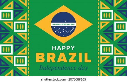 Brazil Independence Day. Happy national holiday. Freedom day. Celebrate annual in September 7. Brazil flag. Patriotic brazilian design. Poster, card, banner, template, background. Vector illustration