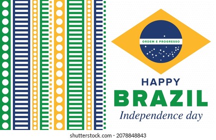 Brazil Independence Day. Happy national holiday. Freedom day. Celebrate annual in September 7. Brazil flag. Patriotic brazilian design. Poster, card, banner, template, background. Vector illustration