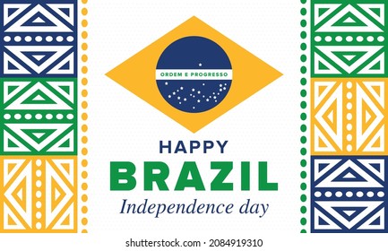 Brazil Independence Day. Happy national holiday. Freedom day. Celebrate annual in September 7. Brazil flag. Patriotic brazilian design. Poster, card, banner, template, background. Vector illustration